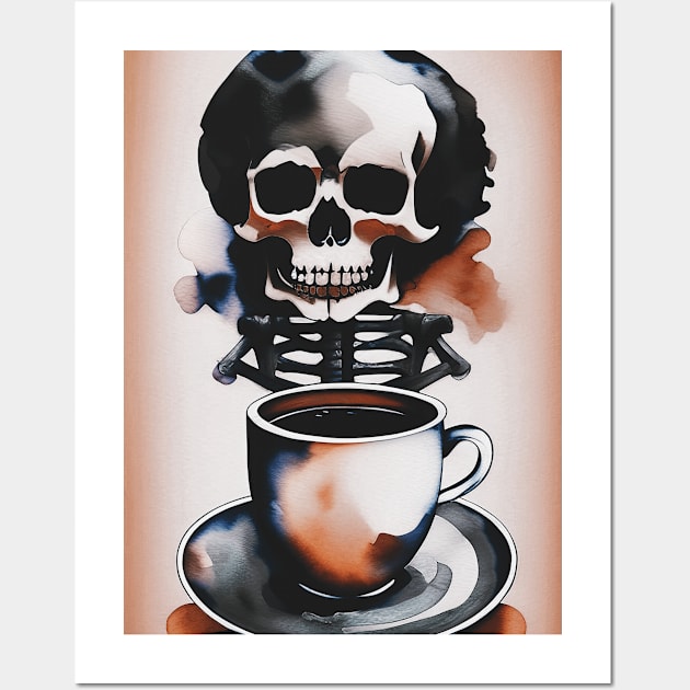 Skeleton with a coffee cup #5 Wall Art by taoteching